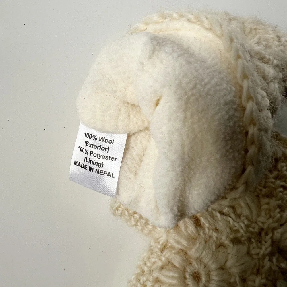 Crochet Wool Fingerless Gloves Cream Floral Fleece Lined Handmade Nepal Boho
